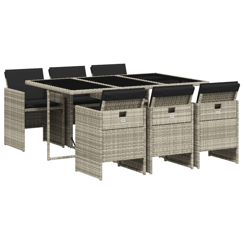 vidaXL Set da Pranzo da Giardino 7 pz Cuscini Polyrattan Grigio Chiaro