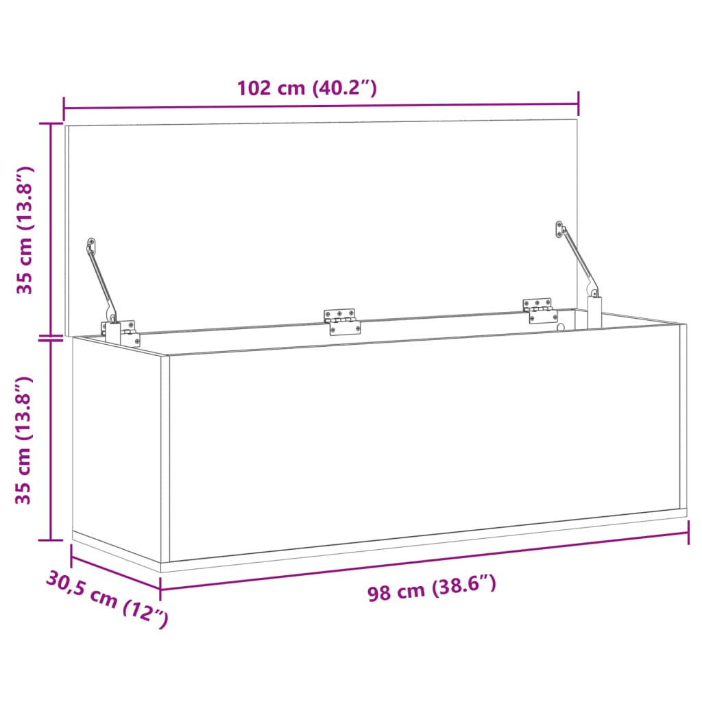 vidaXL Contenitore Portaoggetti Grigio Sonoma 102x35x35 cm Truciolato