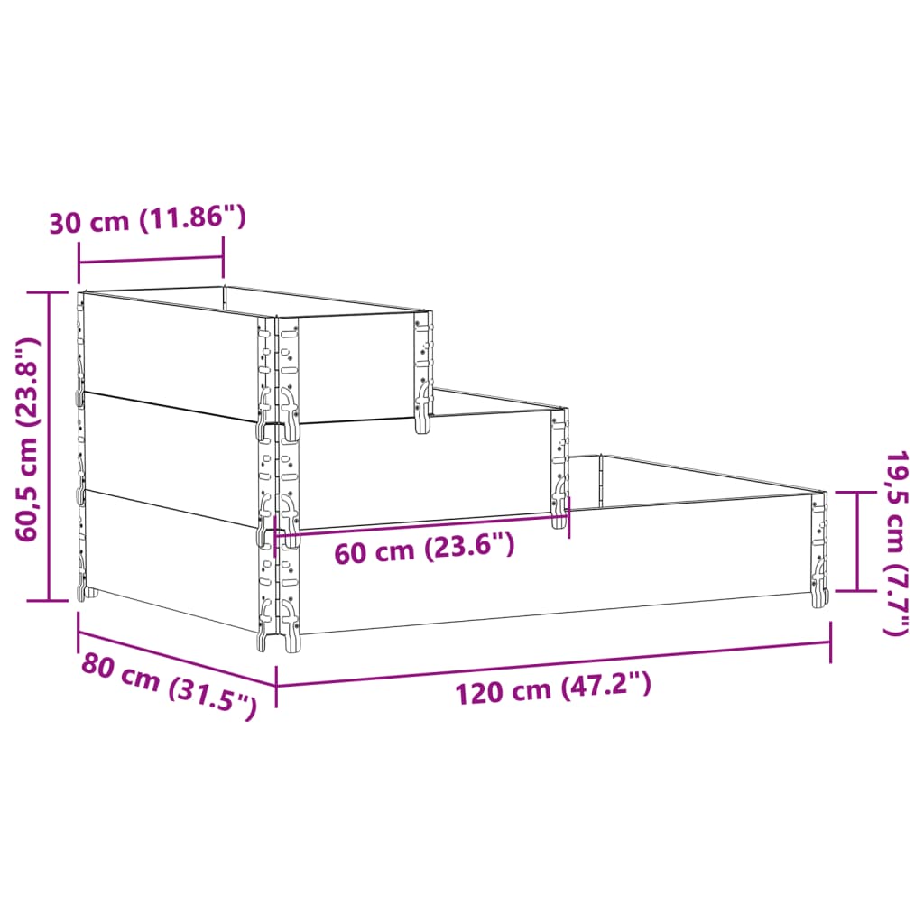 vidaXL Fioriera Rialzata 3 Livelli 120x80 cm Legno Massello di Pino