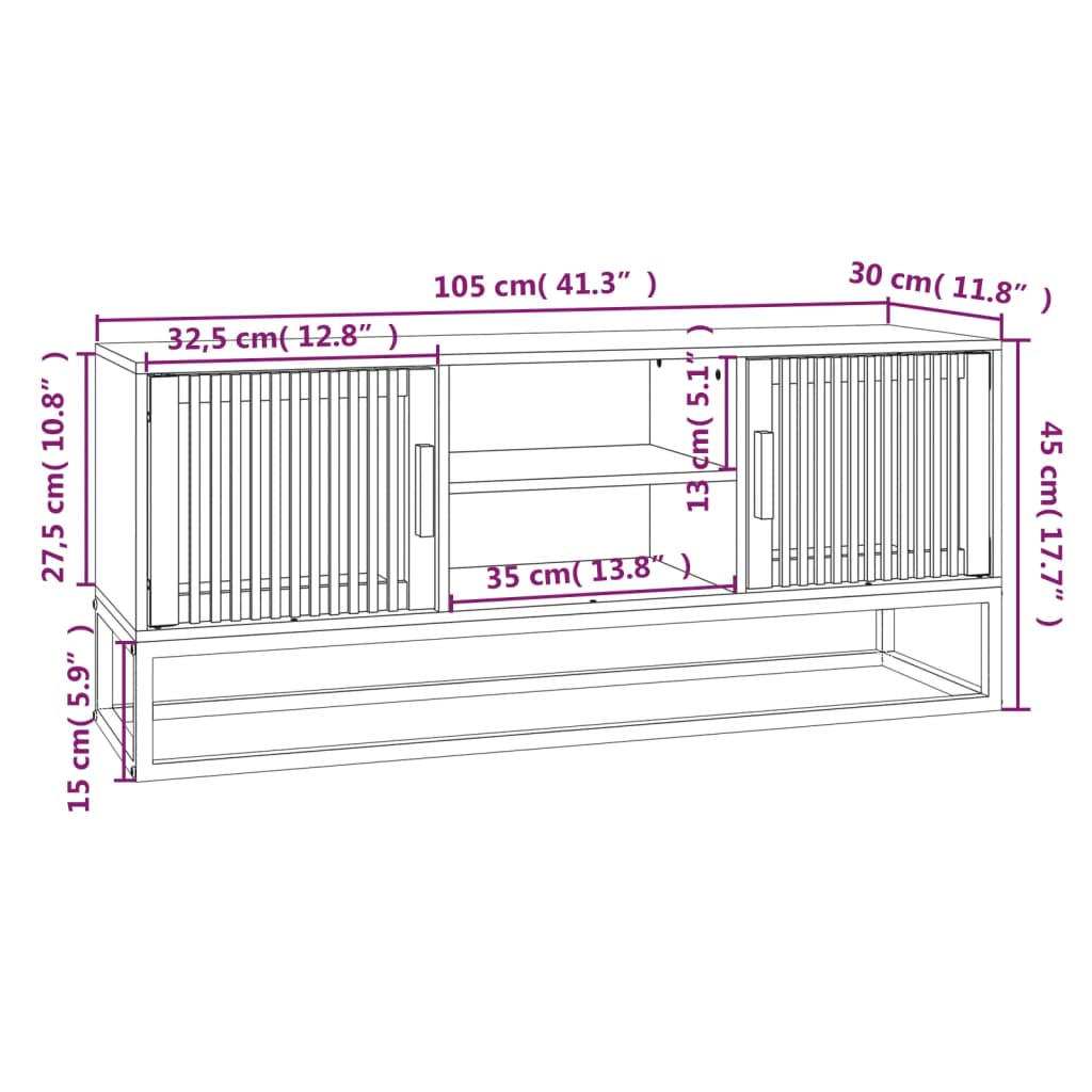 vidaXL Mobile Porta TV Bianco 105x30x45cm in Legno Multistrato e Ferro