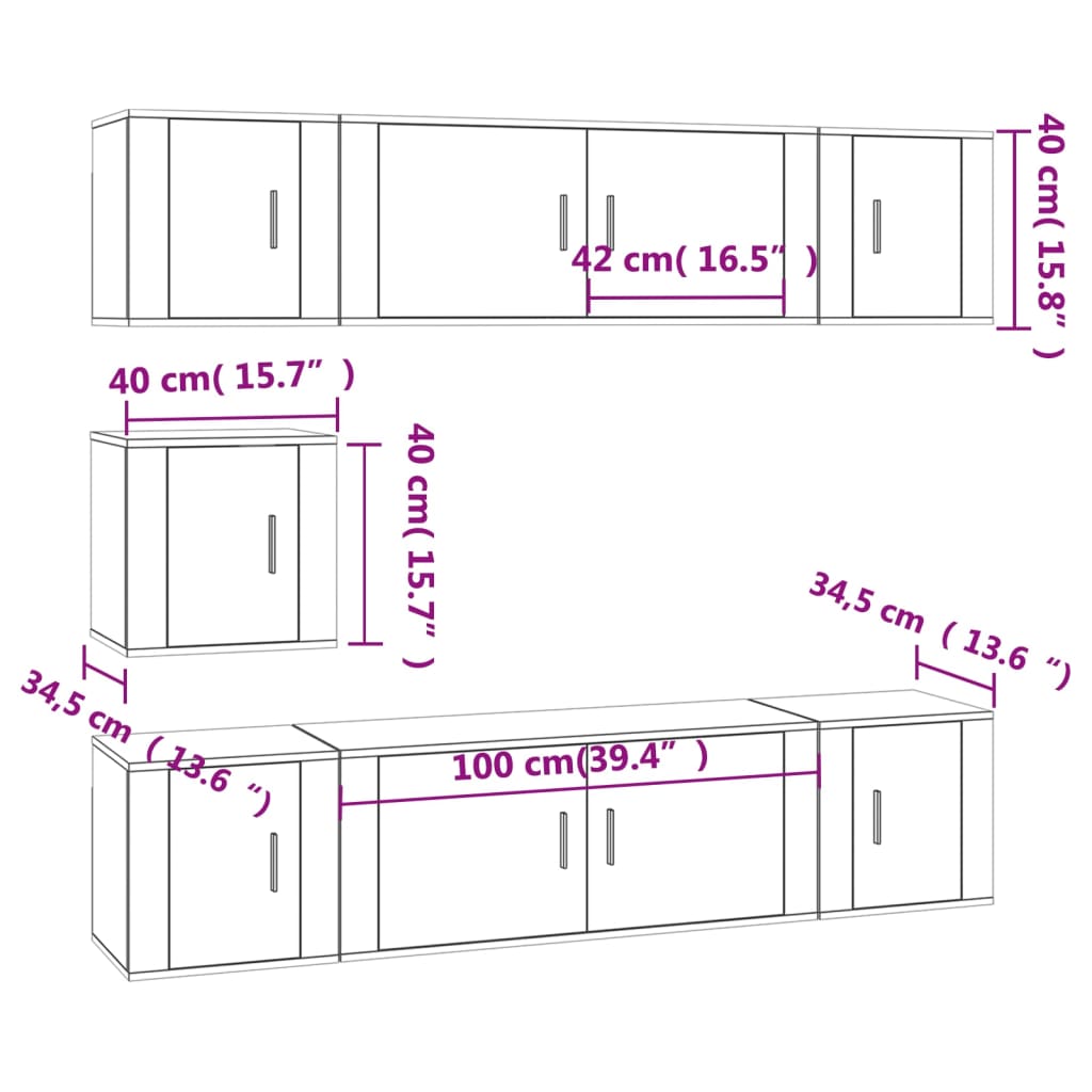 vidaXL Set di Mobili Porta TV 7 pz Bianco Lucido in Legno Multistrato