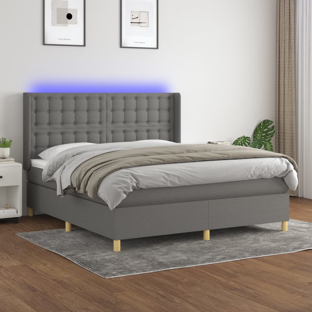 vidaXL Letto a Molle Materasso e LED Grigio Scuro 180x200cm in Tessuto