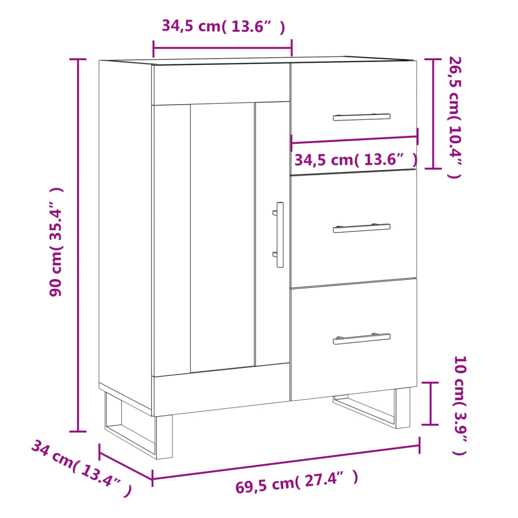 vidaXL Credenza Grigio Sonoma 69,5x34x90 cm in Legno Multistrato