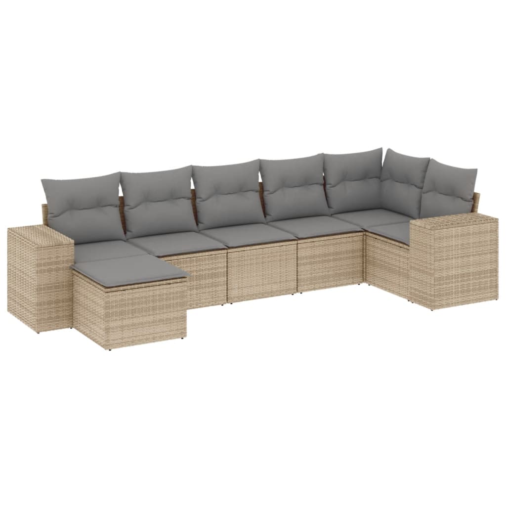 vidaXL Set Divani da Giardino 7 pz con Cuscini Beige in Polyrattan