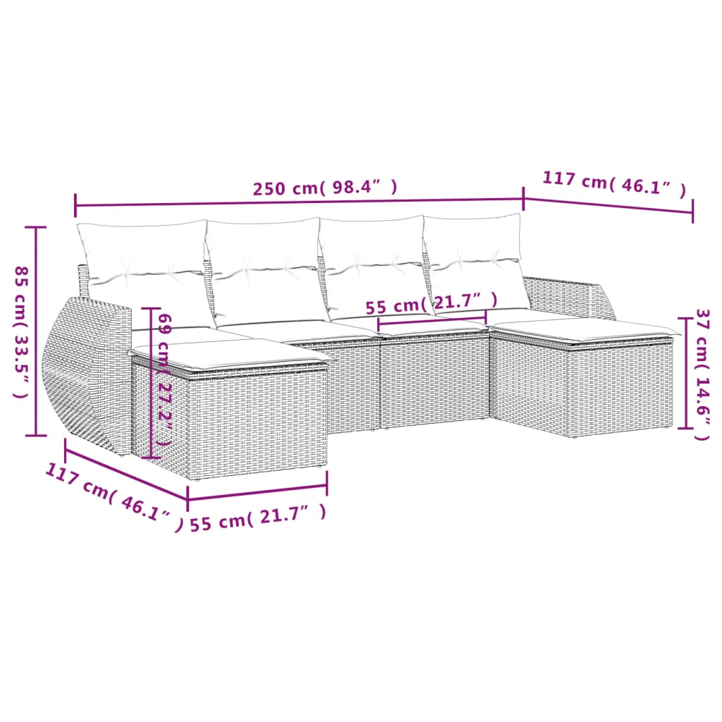 vidaXL Set Divano da Giardino 6pz con Cuscini Grigio Chiaro Polyrattan