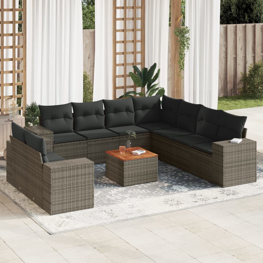 vidaXL Set Divano da Giardino 10 pz con Cuscini Grigio in Polyrattan