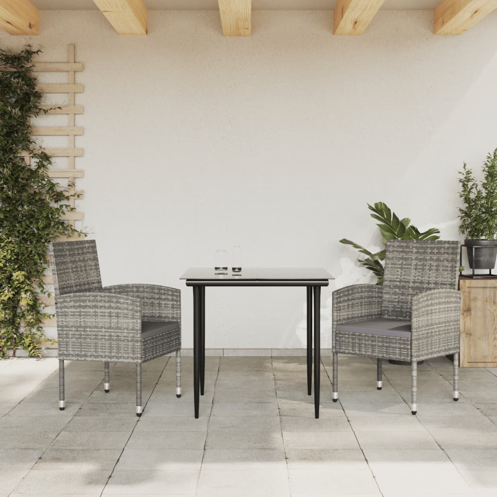 vidaXL Set da Pranzo da Giardino 3 pz Nero Grigio Polyrattan e Acciaio