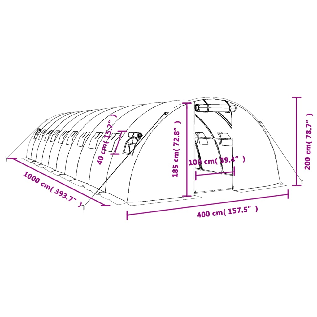 vidaXL Serra con Telaio in Acciaio Bianco 40 m² 10x4x2 m