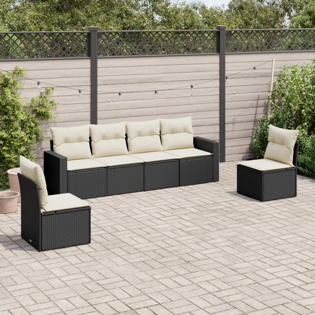 vidaXL Set Divano da Giardino 6 pz con Cuscini Nero in Polyrattan