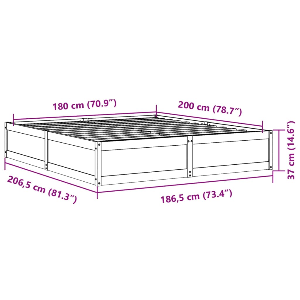 vidaXL Letto senza Materasso Bianco 180x200 cm Legno Massello di Pino