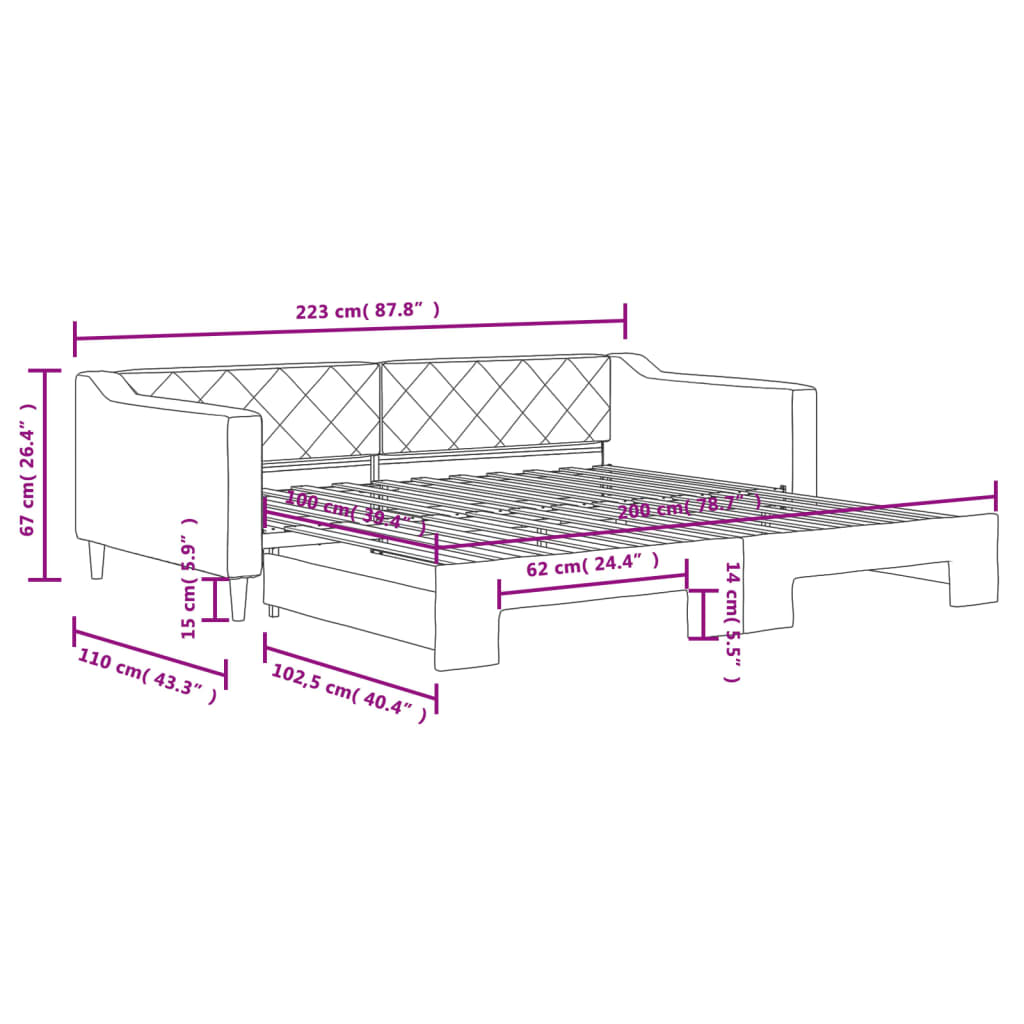 vidaXL Divano Letto con Letto Estraibile Crema 100x200 cm in Tessuto