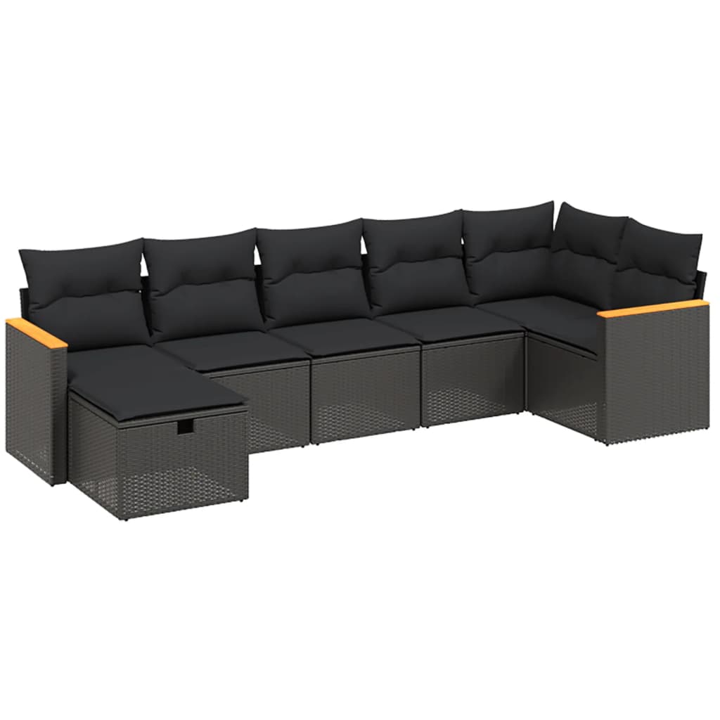 vidaXL Set Divani da Giardino con Cuscini 7pz Nero Polyrattan