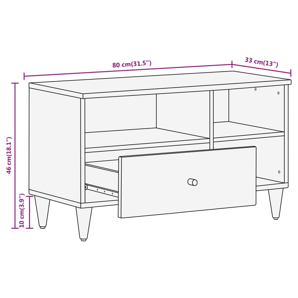 vidaXL Mobile Porta TV 80x33x46 cm in Legno Massello di Mango