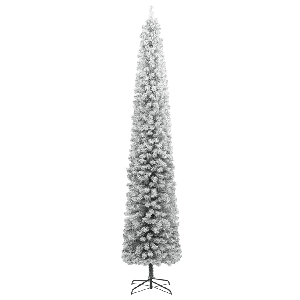 vidaXL Albero di Natale Sottile con Base e Neve Floccata 300 cm PVC