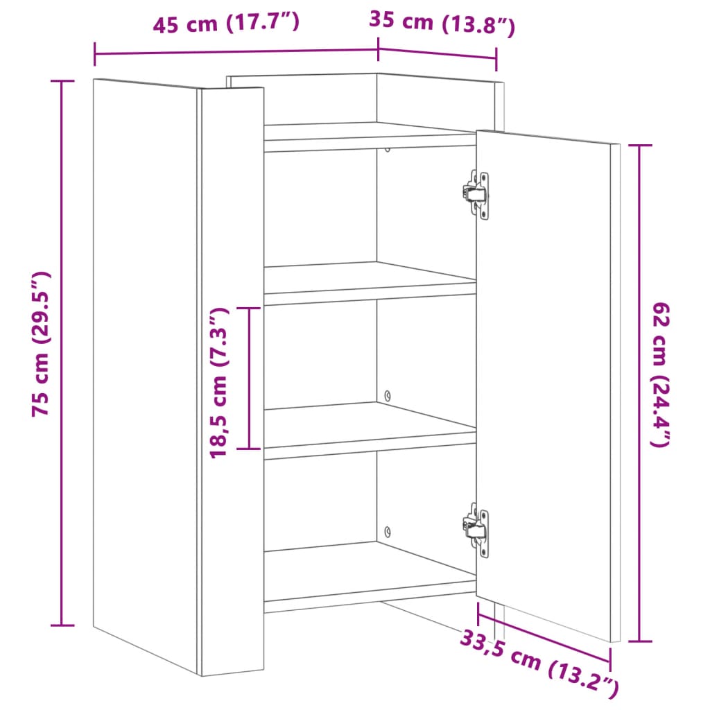 vidaXL Credenza Grigio Sonoma 45x35x75 cm in Legno Multistrato