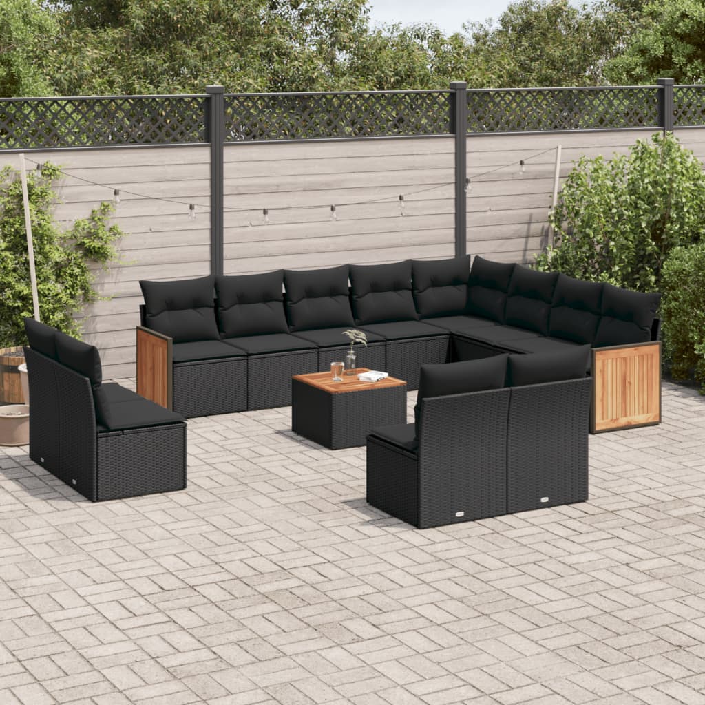 vidaXL Set Divani da Giardino 13pz con Cuscini Nero in Polyrattan