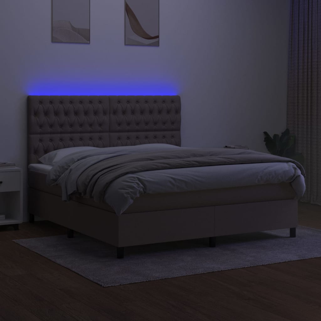 vidaXL Letto a Molle con Materasso e LED Tortora 180x200 cm in Tessuto