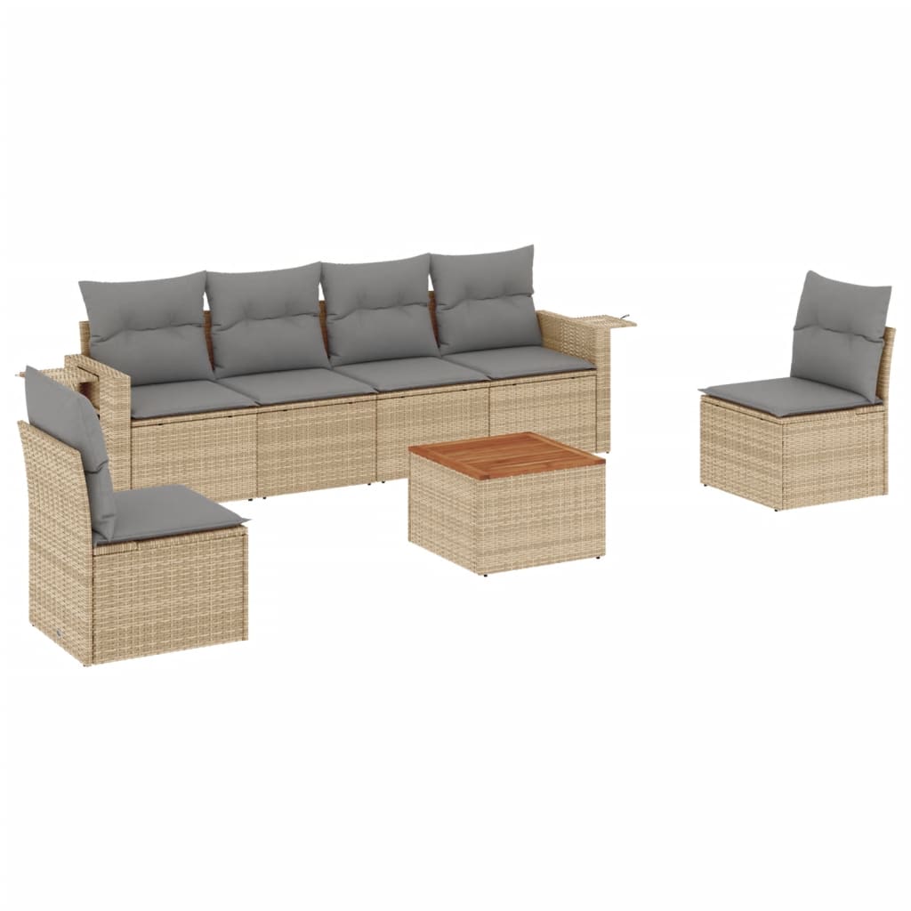 vidaXL Set Divani da Giardino 7 pz con Cuscini Beige in Polyrattan