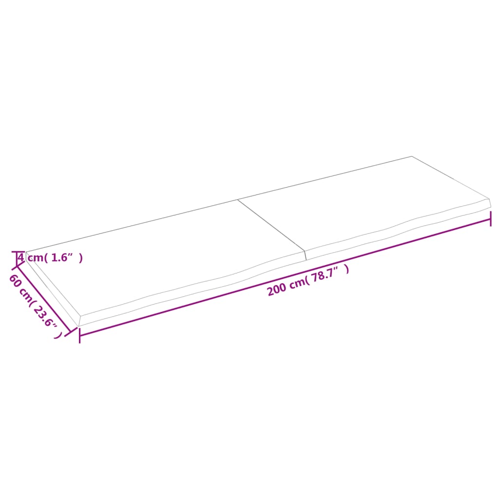 vidaXL Piano Bagno 200x60x(2-4) cm in Legno Massello Non Trattato