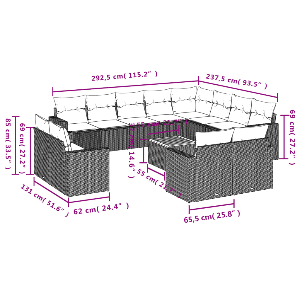 vidaXL Set Divani da Giardino 13pz con Cuscini Nero in Polyrattan