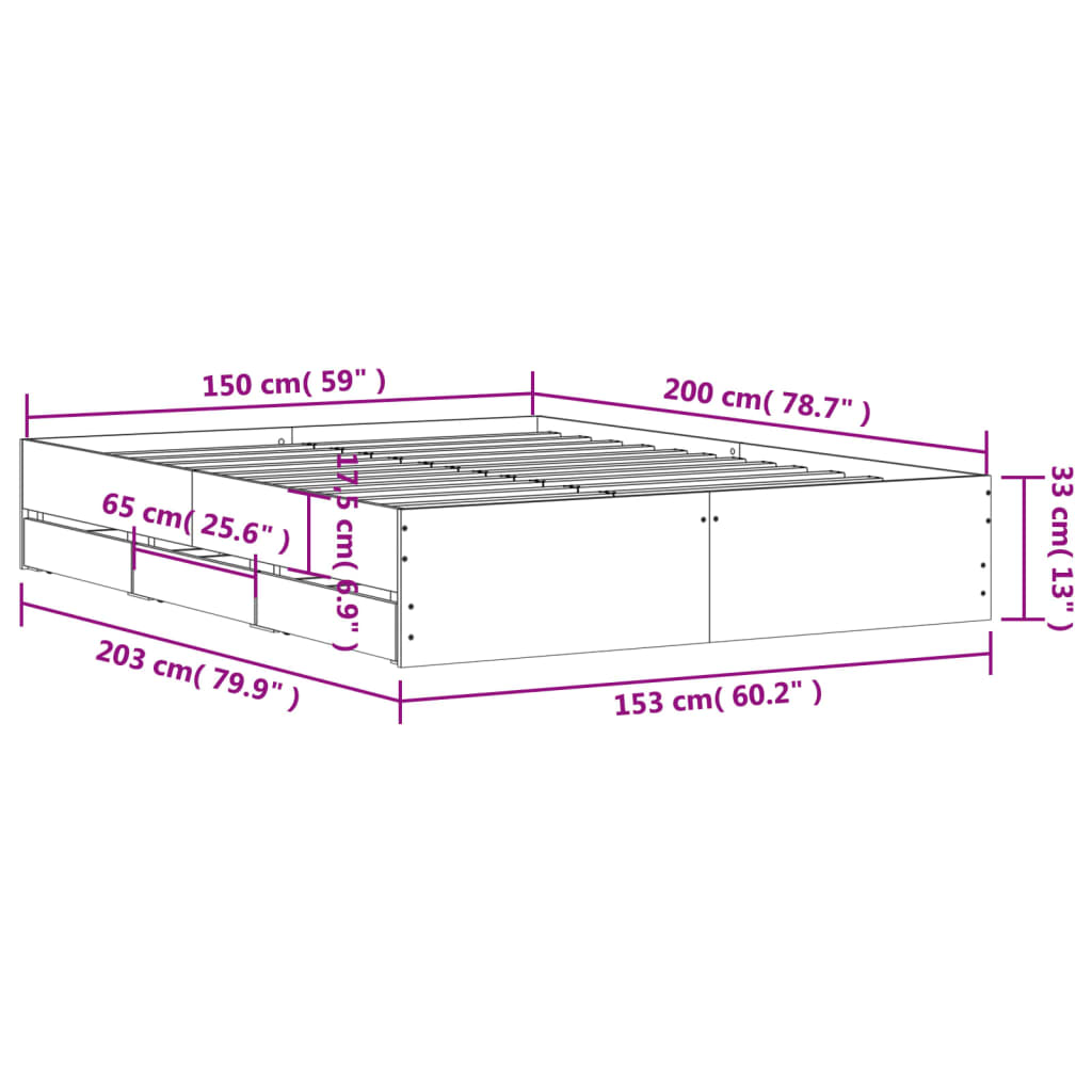 vidaXL Giroletto Cassetti Rovere Sonoma 150x200 cm Legno Multistrato