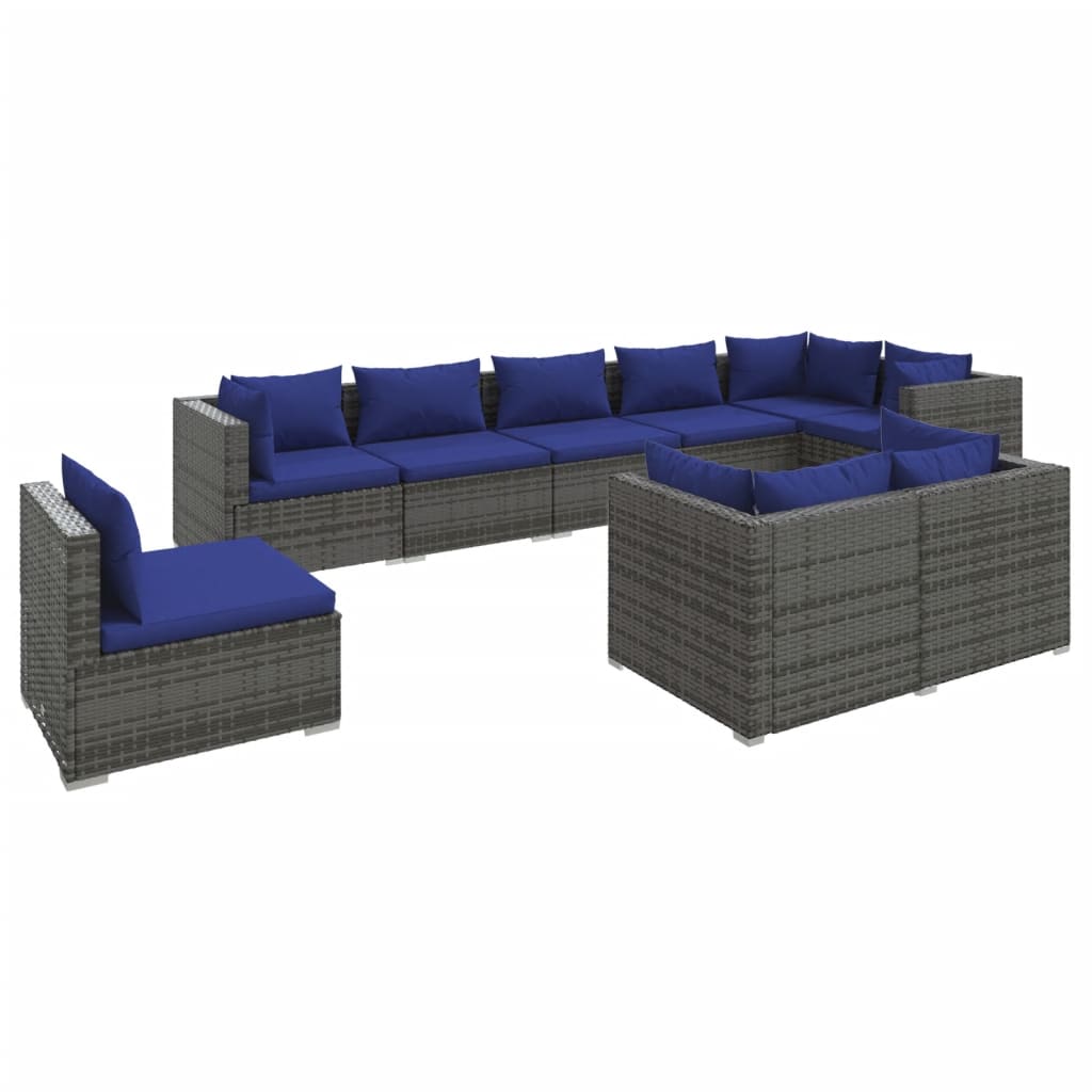 vidaXL Set Divani da Giardino 9 pz con Cuscini in Polyrattan Grigio