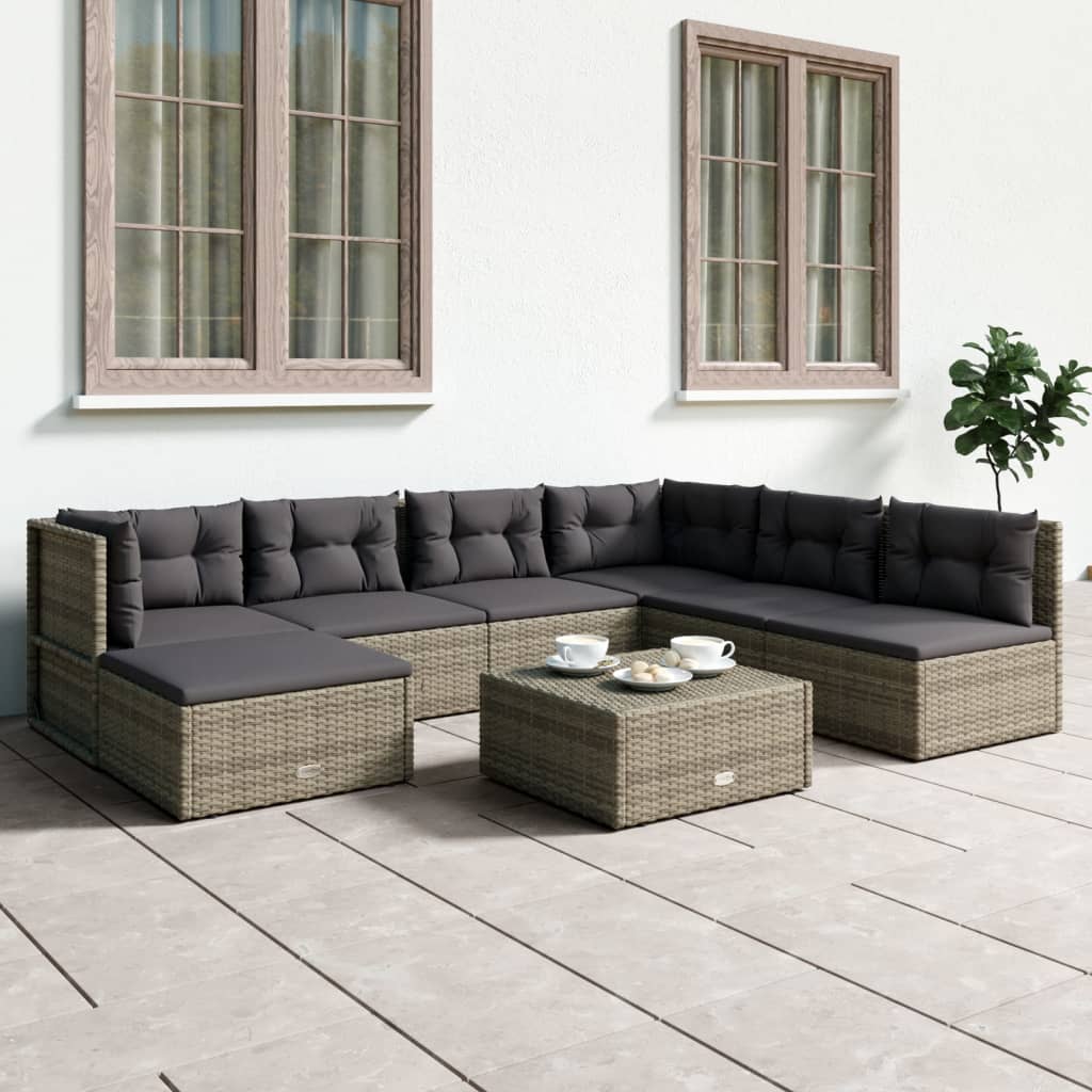 vidaXL Set Divani da Giardino 7 pz con Cuscini in Polyrattan Grigio