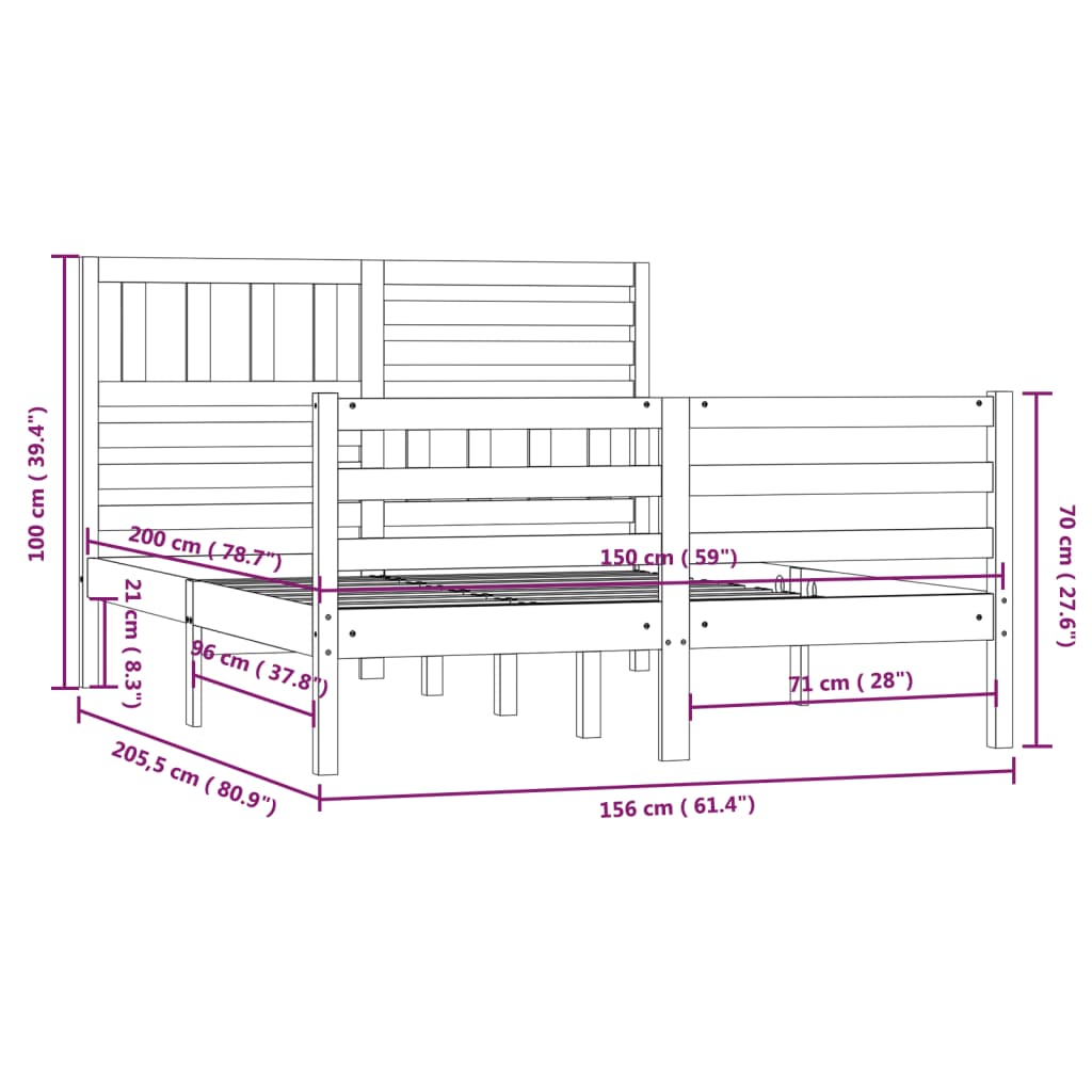 vidaXL Giroletto 150x200 cm King in Legno Massello