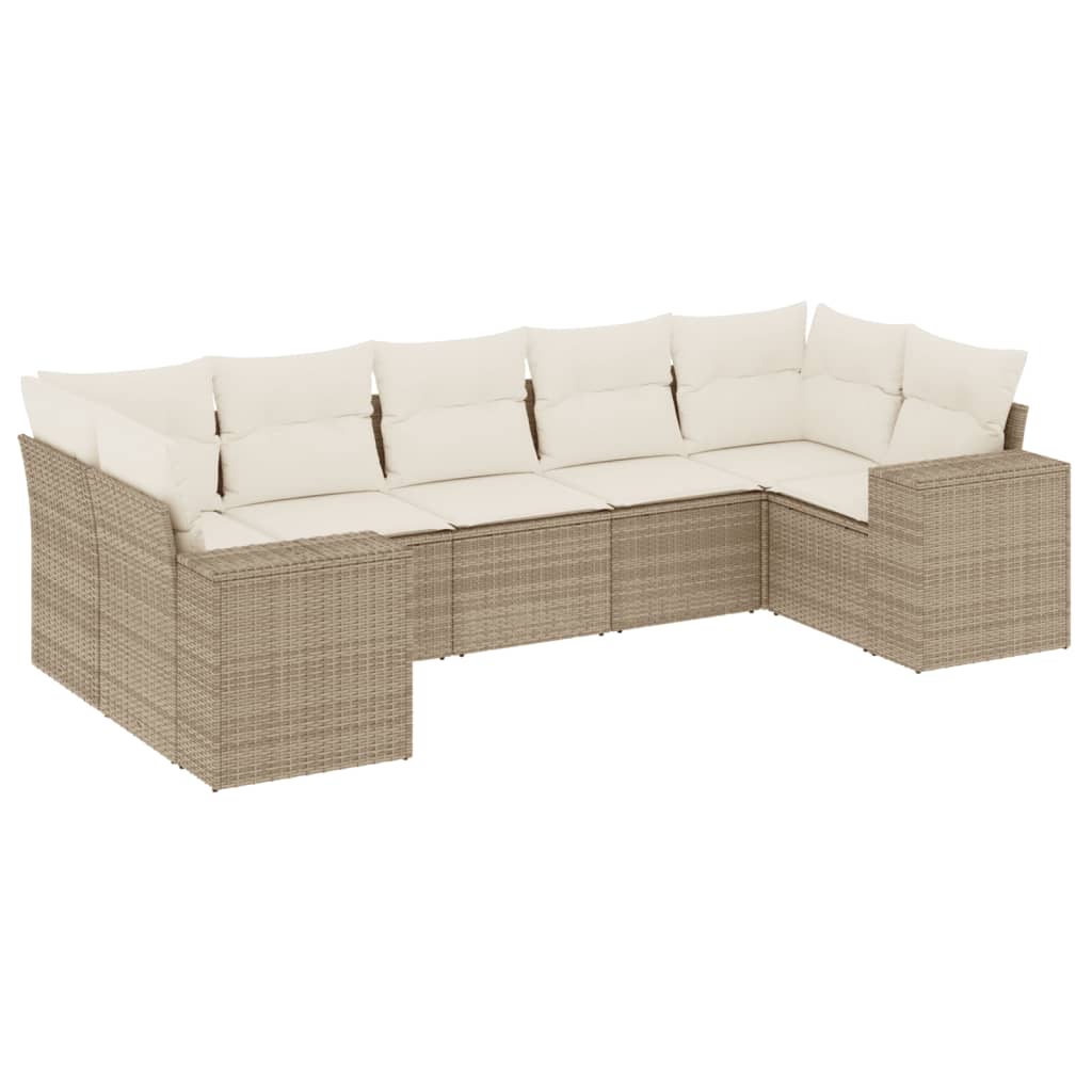 vidaXL Set Divani da Giardino 7 pz con Cuscini Beige in Polyrattan