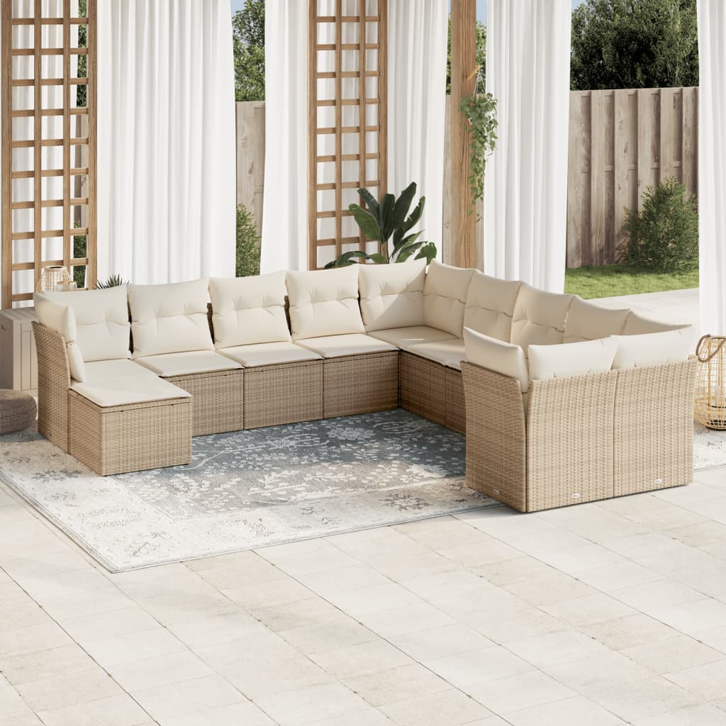 vidaXL Set Divani da Giardino 11 pz con Cuscini Beige in Polyrattan