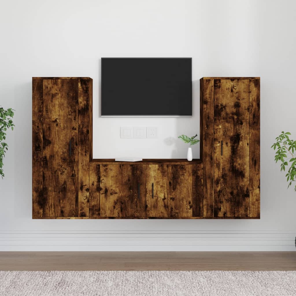 vidaXL Set Mobili Porta TV 3 pz Rovere Fumo in Legno Multistrato