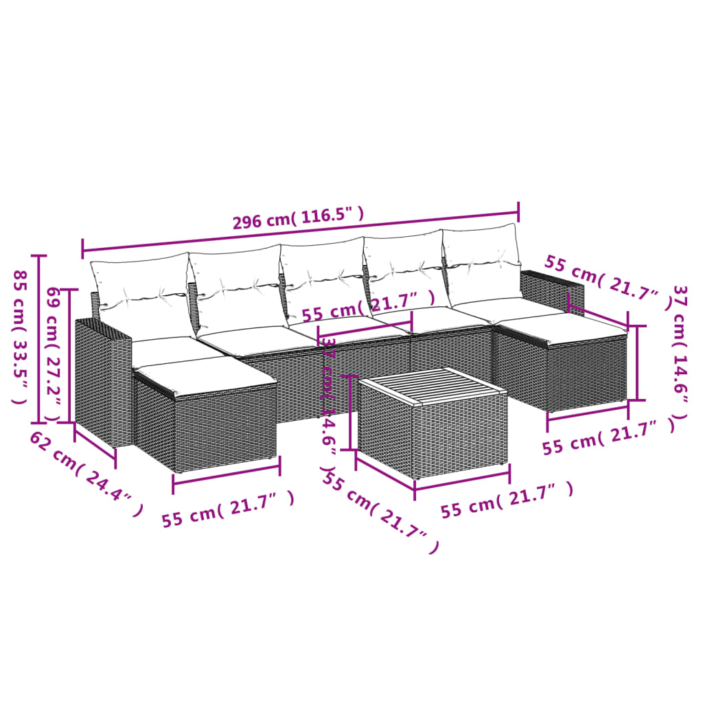 vidaXL Set Divano da Giardino 8 pz con Cuscini Beige in Polyrattan