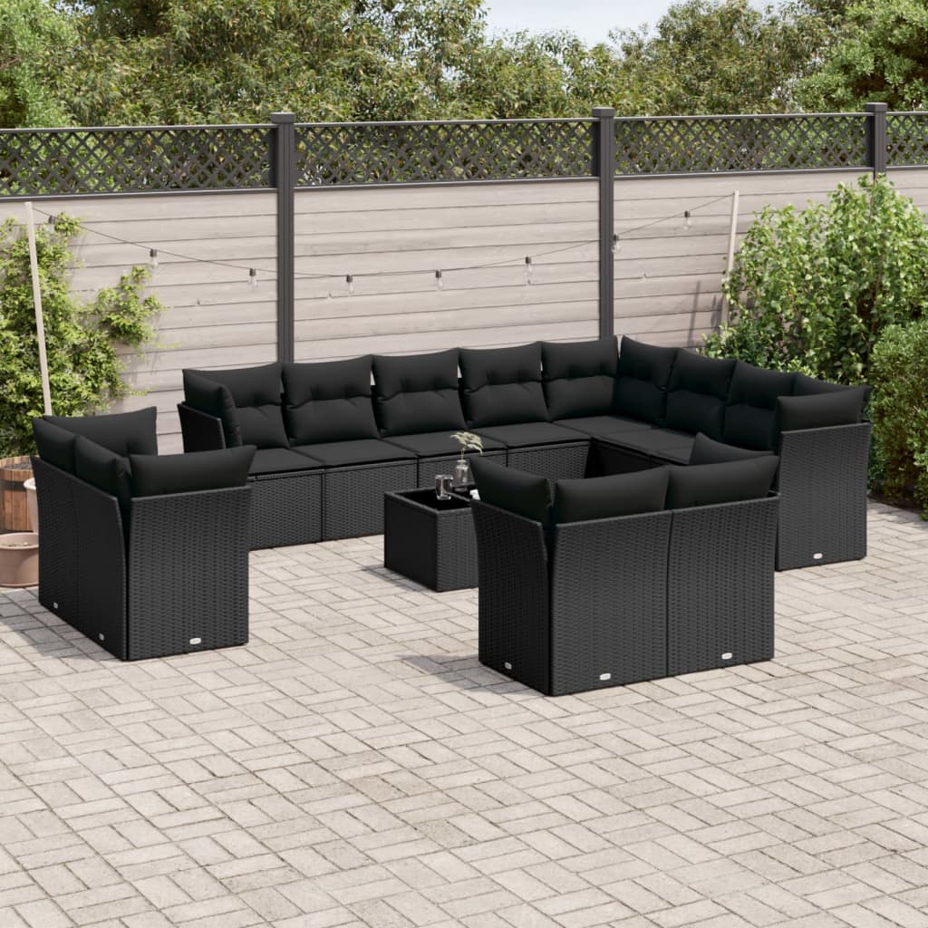 vidaXL Set Divani da Giardino 13pz con Cuscini Nero in Polyrattan