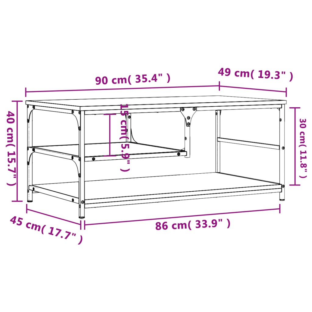 vidaXL Tavolino da Salotto Rovere Fumo 90x49x40 cm Legno Multistrato