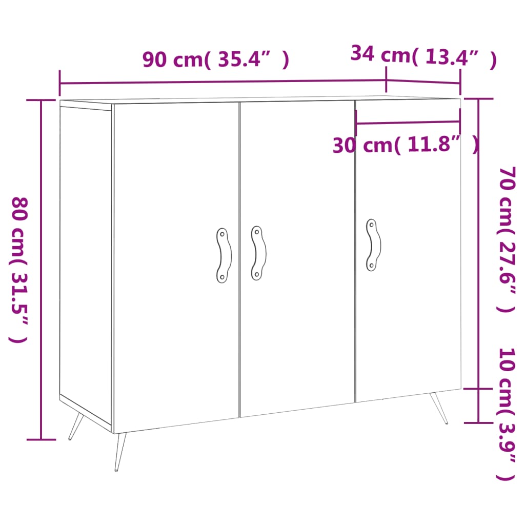 vidaXL Credenza Bianco Lucido 90x34x80 cm in Legno Multistrato