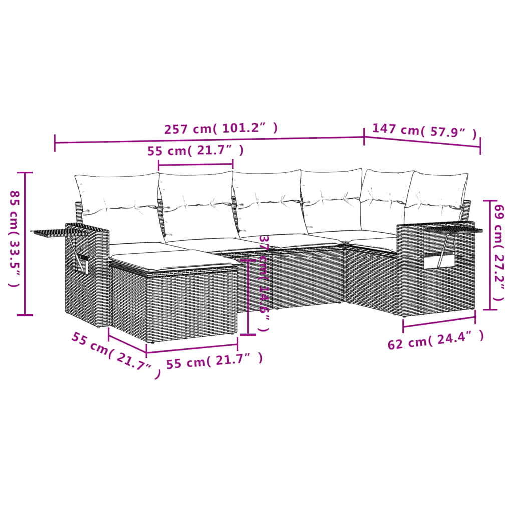 vidaXL Set Divano da Giardino 6 pz con Cuscini Marrone in Polyrattan