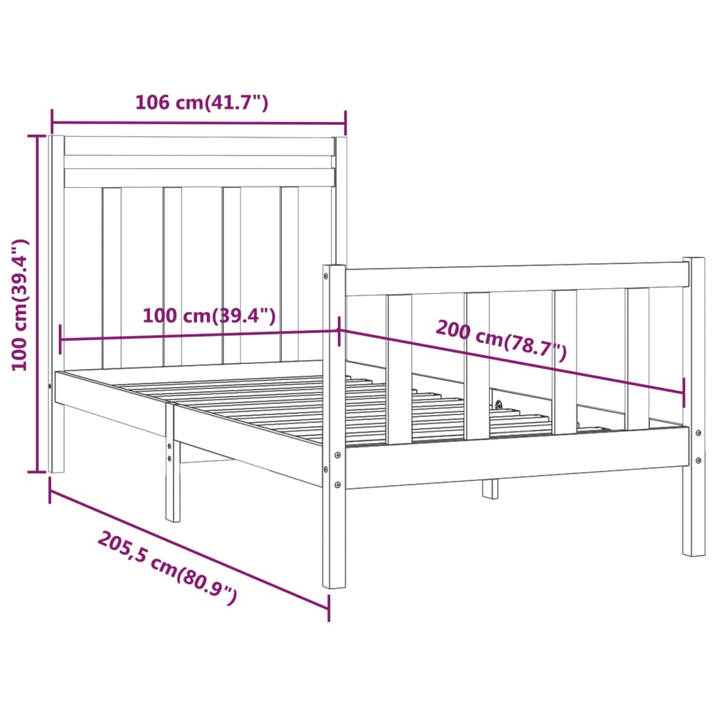 vidaXL Giroletto Bianco in Legno Massello di Pino 100x200 cm