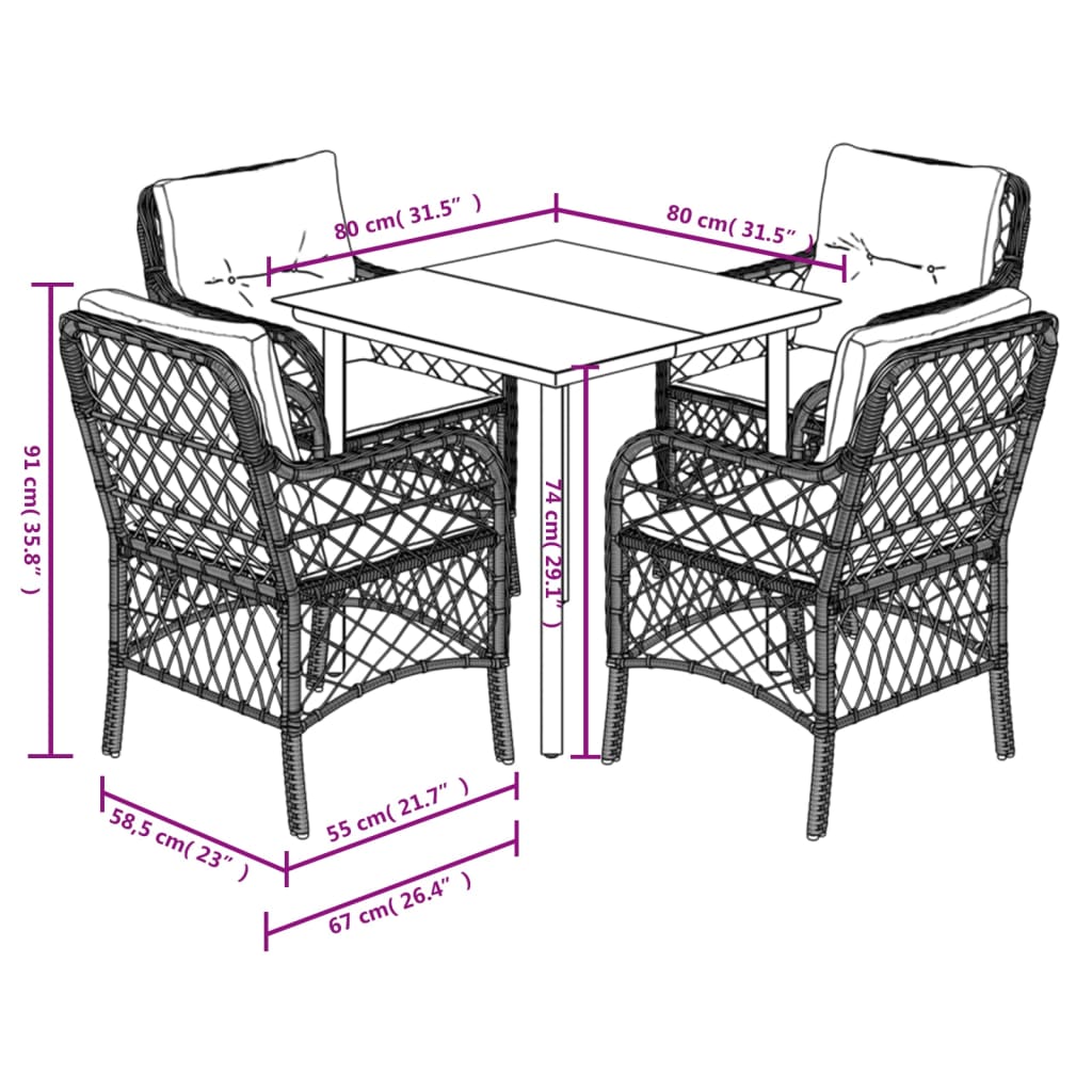 vidaXL Set Pranzo da Giardino 5pz con Cuscini Grigio Chiaro Polyrattan