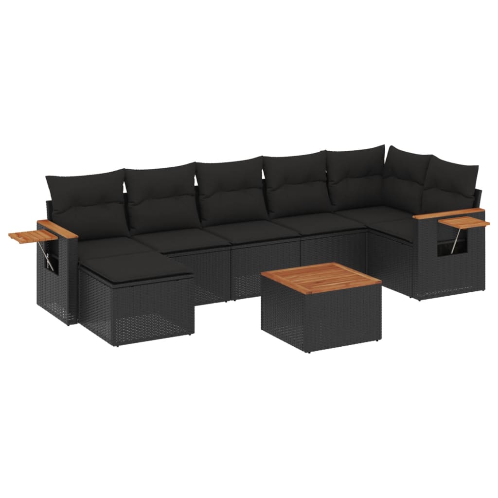 vidaXL Set Divani da Giardino con Cuscini 8 pz Nero in Polyrattan