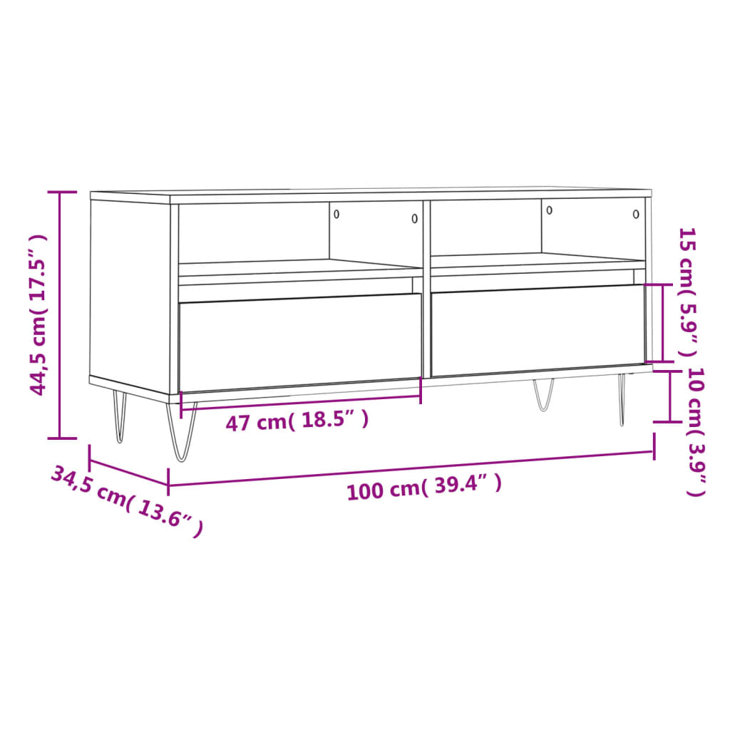 vidaXL Mobile Porta TV Bianco Lucido 100x34,5x44,5cm Legno Multistrato