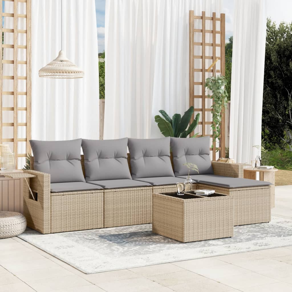 vidaXL Set Divano da Giardino 6 pz con Cuscini Beige in Polyrattan