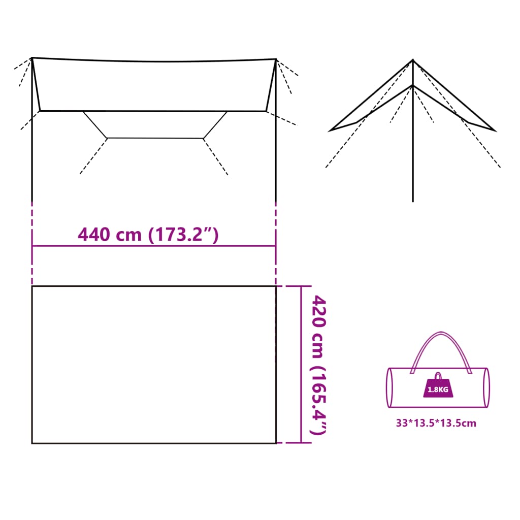 vidaXL Telone da Campeggio Grigio/Arancione 420x440 cm Impermeabile