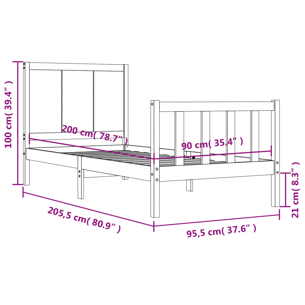 vidaXL Giroletto senza Materasso 90x200 cm in Legno Massello di Pino