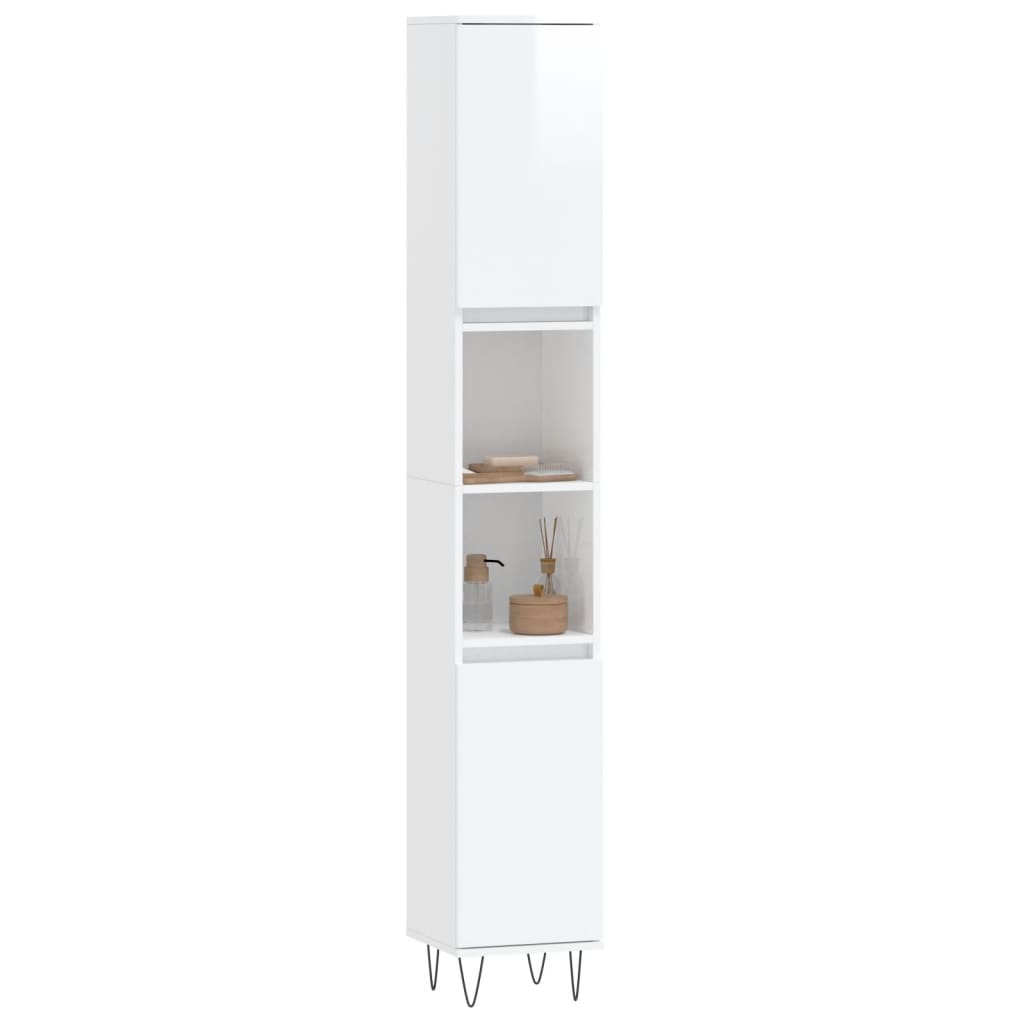 vidaXL Armadietto Bagno Bianco Lucido 30x30x190cm in Legno Multistrato