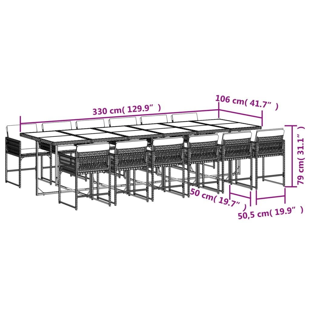 vidaXL Set da Pranzo da Giardino 13pz con Cuscini Grigio in Polyrattan