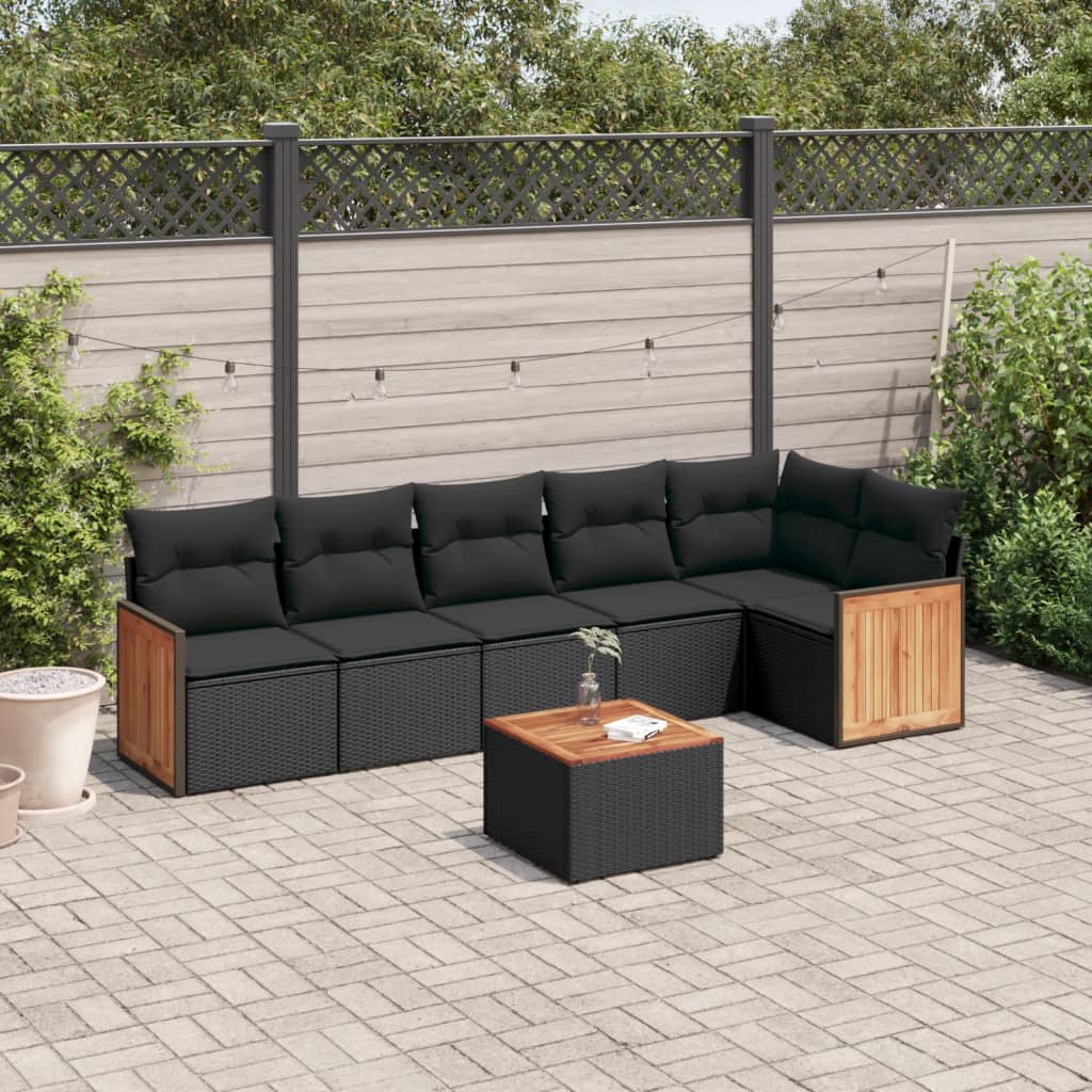 vidaXL Set Divani da Giardino con Cuscini 7pz Nero Polyrattan