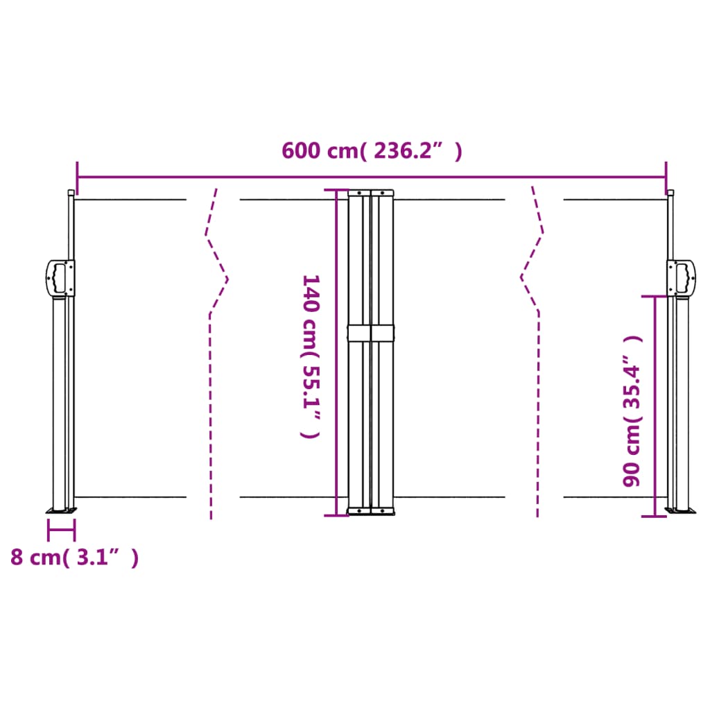 vidaXL Tenda da Sole Laterale Retrattile Crema 140x600 cm