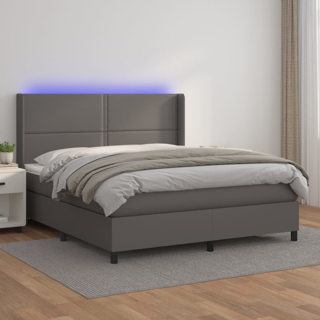 vidaXL Giroletto Molle con Materasso e LED Grigio 160x200cm Similpelle