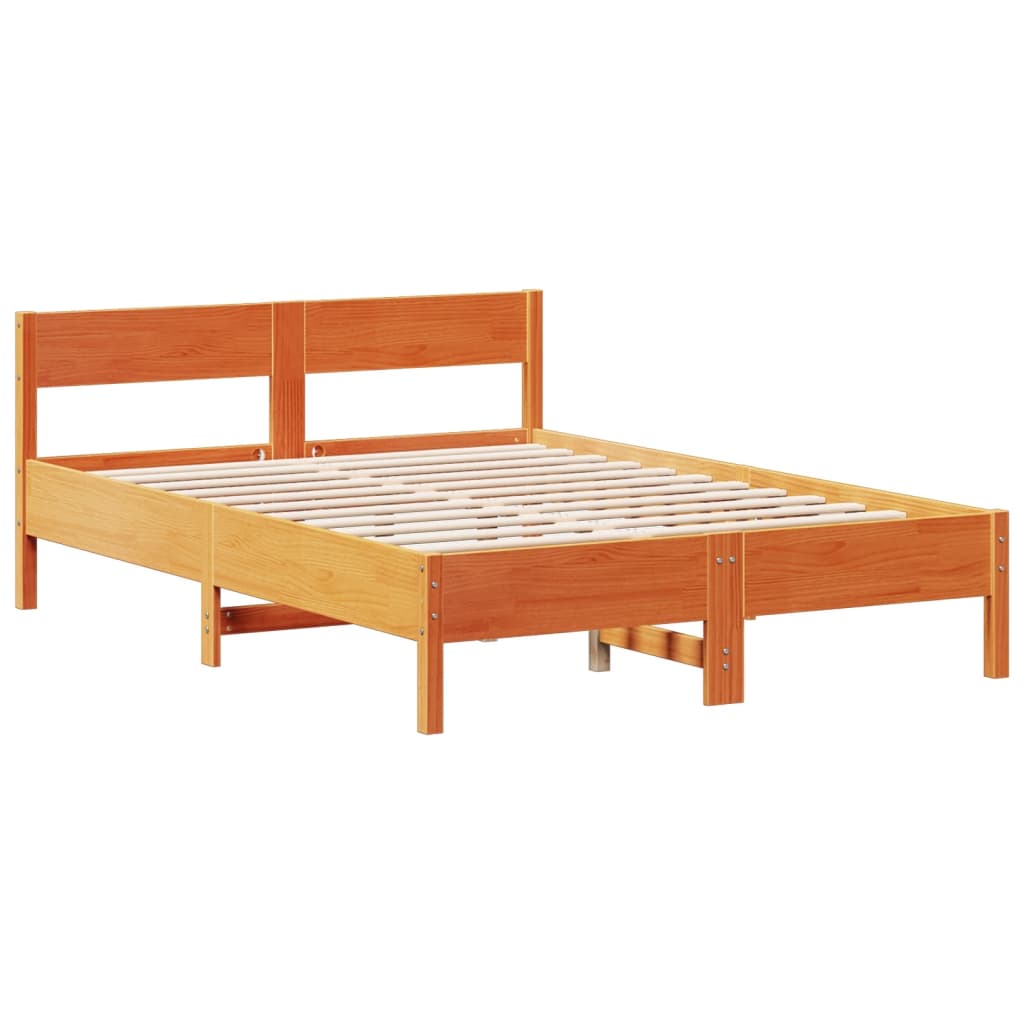 vidaXL Letto Libreria senza Materasso Marrone Cera 140x190 cm in Pino