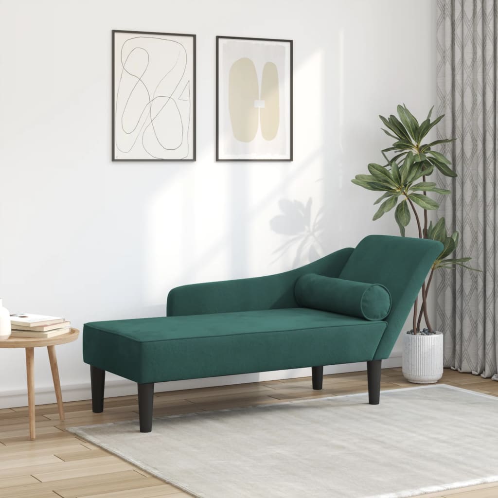 vidaXL Chaise Longue con Cuscini Verde Scuro in Velluto